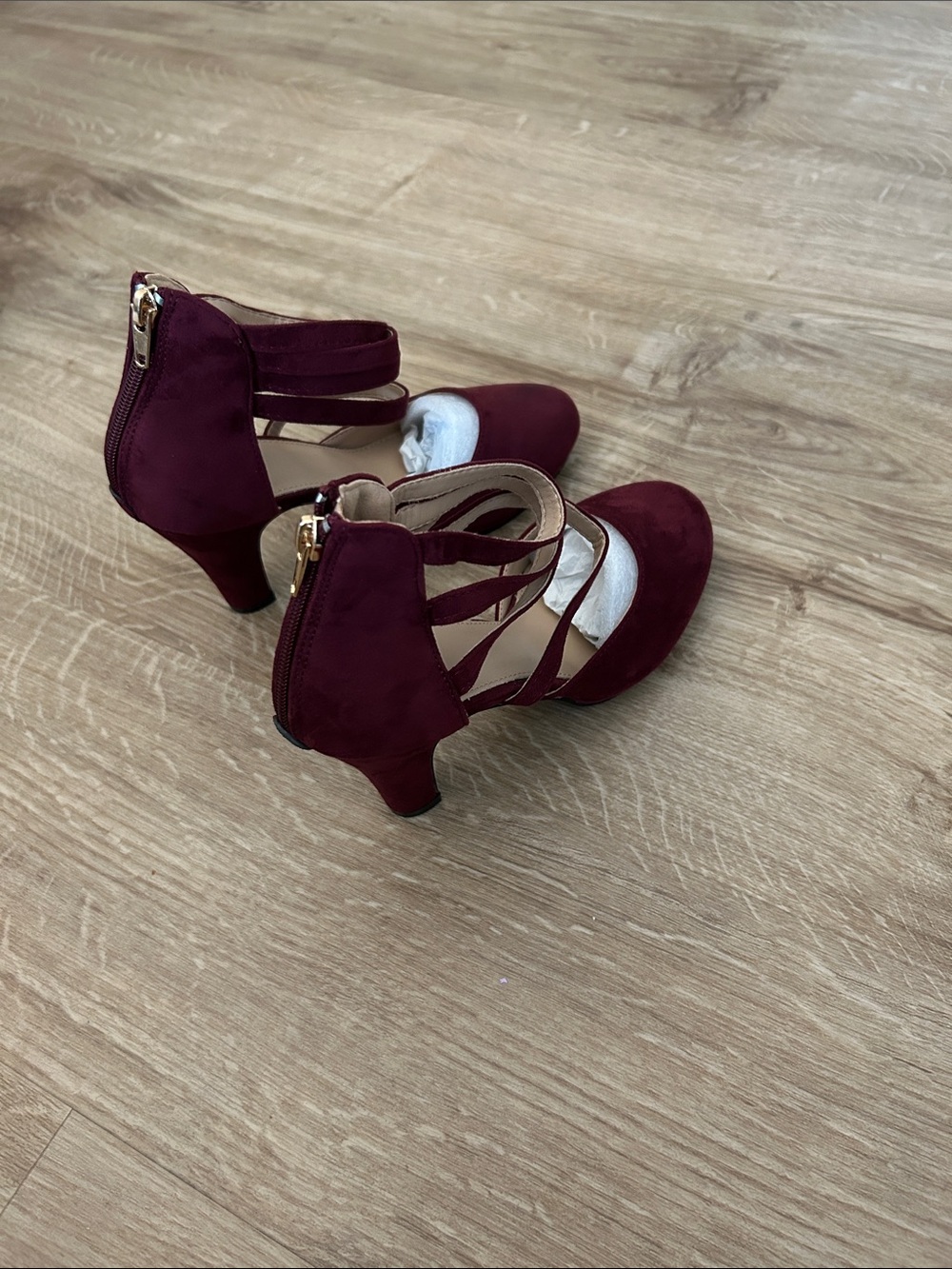 SHEIN Burgundy Strappy Mid Heel Pumps